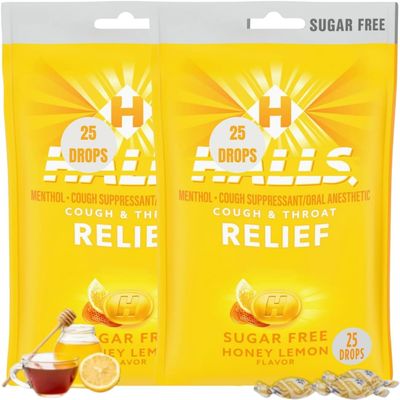 2 Honey Lemon Sugar Free Cough Drops - Hall Sugar Free - Cough Drops (Honey Lemon) Bags of 25 Drops Plus Sticker THX