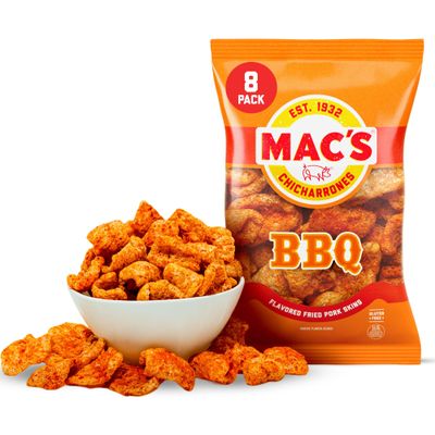 Mac's Barbeque Flavored Chicharrones Fried Pork Rinds, 8 Pack