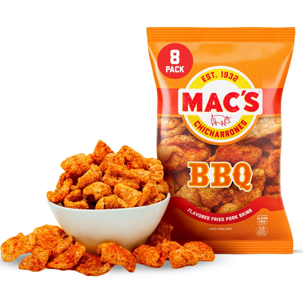 Mac's Barbeque Flavored Chicharrones Fried Pork Rinds, 8 Pack