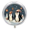 Merry Christmas Penguins Pill Box Portable Mini Travel Pill Organizer Holder 3 Compartment Decorative Round Pills Case Exquisite Daily Vitamin Container for Cod Liver Oil view 1