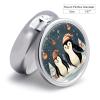 Merry Christmas Penguins Pill Box Portable Mini Travel Pill Organizer Holder 3 Compartment Decorative Round Pills Case Exquisite Daily Vitamin Container for Cod Liver Oil view 2