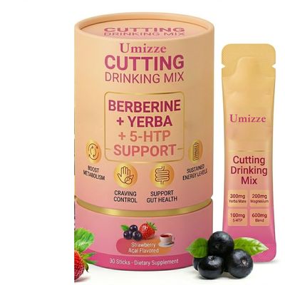 Umizze Cutting Drink Mix Berberine Supports Healthy Digestion,Energy & Gut Health with Magnesium,Yerba Mate & 5-HTP,Vegan,Sugar-Free,Non-GMO,Strawberry Acai Flavored 30 Sticks