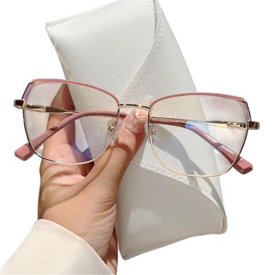 Blue Light Blocking Photochromic Glasses, Metal Polygon Frame, Anti Eyestrain Transition Lens Eyewear For Women(Pink gold)