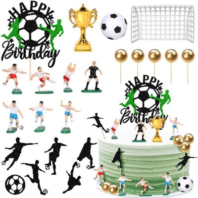 22 Pack Soccer Cake Topper Soccer Birthday Cake Decoration Sports Ball Player Cake Decorations for Men Boy Football Sport Theme Birthday Party Suppplies