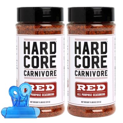 Hardcore Carnivore Red Bar-B-Q Rub Seasoning 11 oz Shaker Rib Rub and Brisket Rub for Grilling Burger Seasoning and Steak Rub Meat Rub for Bbq Rub Seasoning 2 Pack with Bag Clip