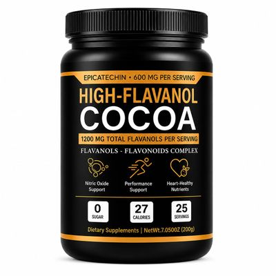 High Flavanol Cocoa Powder - 1200mg Flavanols & Flavonoids, High Flavanol Cacao with 600mg Epicatechin, 10X Concentrated Cocoa Extract for Baking, Cooking & Beverages, 200g