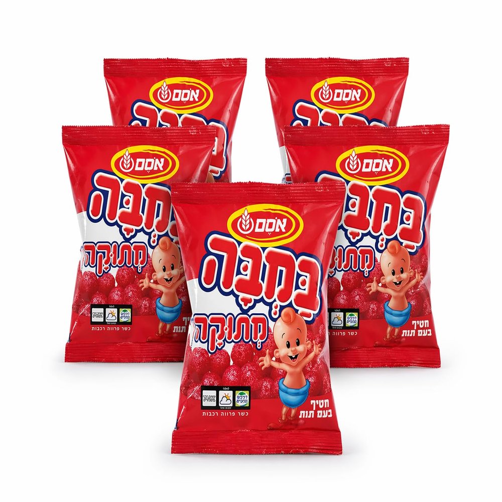 Bamba Red Strawberry Flavored Sweet Corn Snack Israeli Kosher Snack, Baked, No Preservatives, 5 Pack