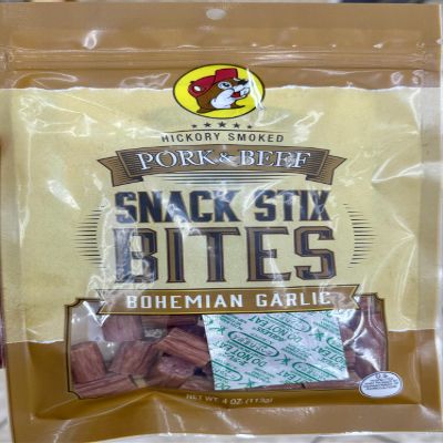 Buc-ee's Pork & Beef Snack Stix Bites, Bohemian Garlic, Hickory Smoked, 4 oz