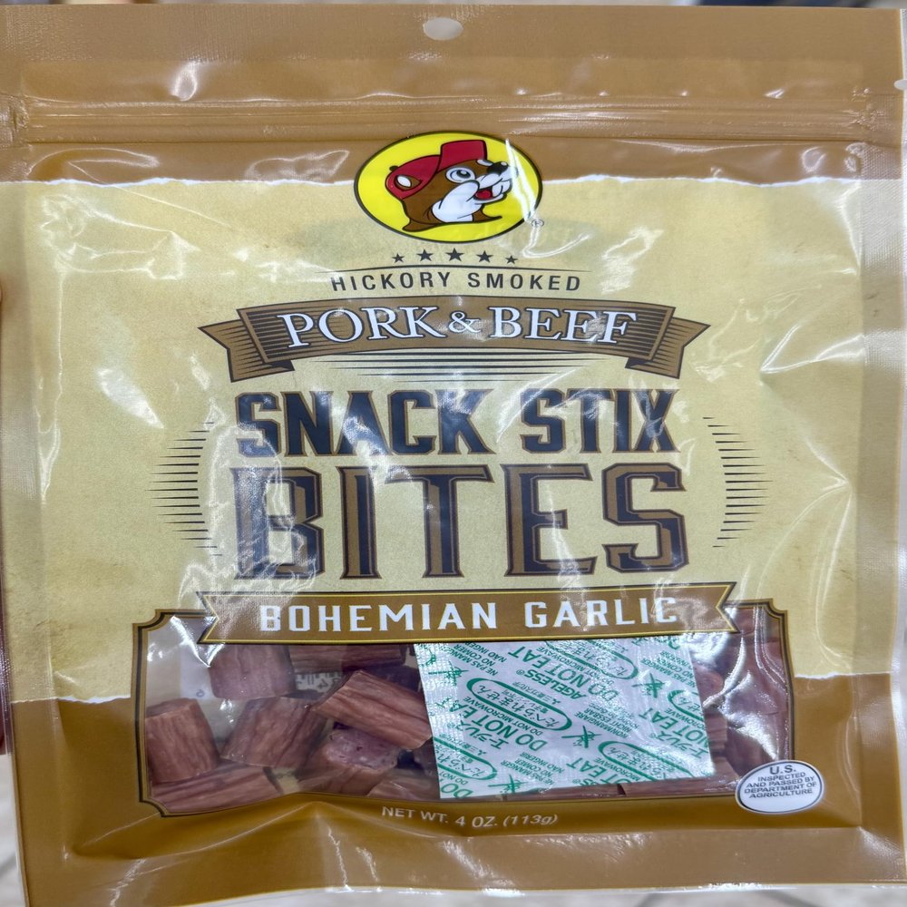 Buc-ee's Pork & Beef Snack Stix Bites, Bohemian Garlic, Hickory Smoked, 4 oz