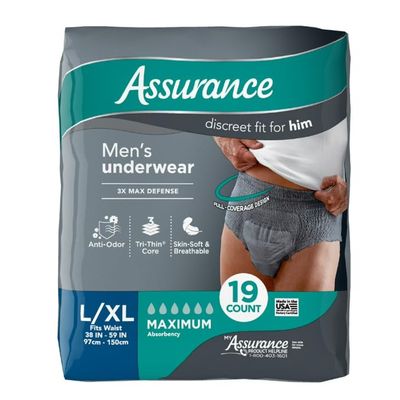 Assu_Rance Men's Incontinence Underwear, L/XL, Maximum Absorbency, 19 Count Pack of 1