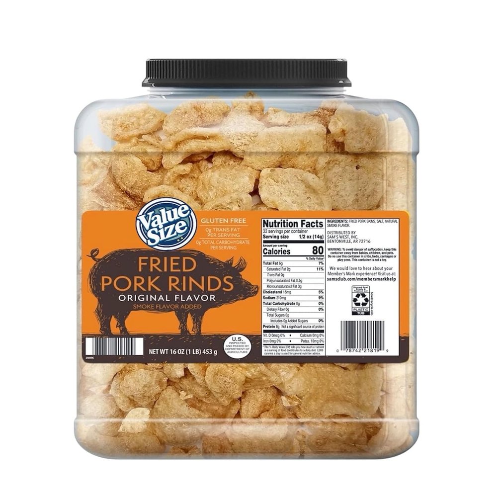 Member Mark Pork Rinds 16 oz, Crunchy Chicharrones Keto Friendly, Low Carb, High Protein Snack, Gluten Free Fried Pork Skins, Classic Salty Flavor, Perfect for Keto Diet & Snacking