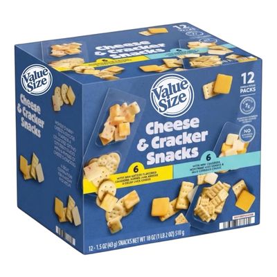 Cheese & Cracker Snack Packs, 12 Count (1.5 oz Each) Protein Snack Packs with Mini Butter Crackers, Pepper Jack & Colby Jack Cheese, Mini Crackers with Monterey Jack & Mild Cheddar, 2 Variety Pack, Individually Wrapped, No Artificial Flavors