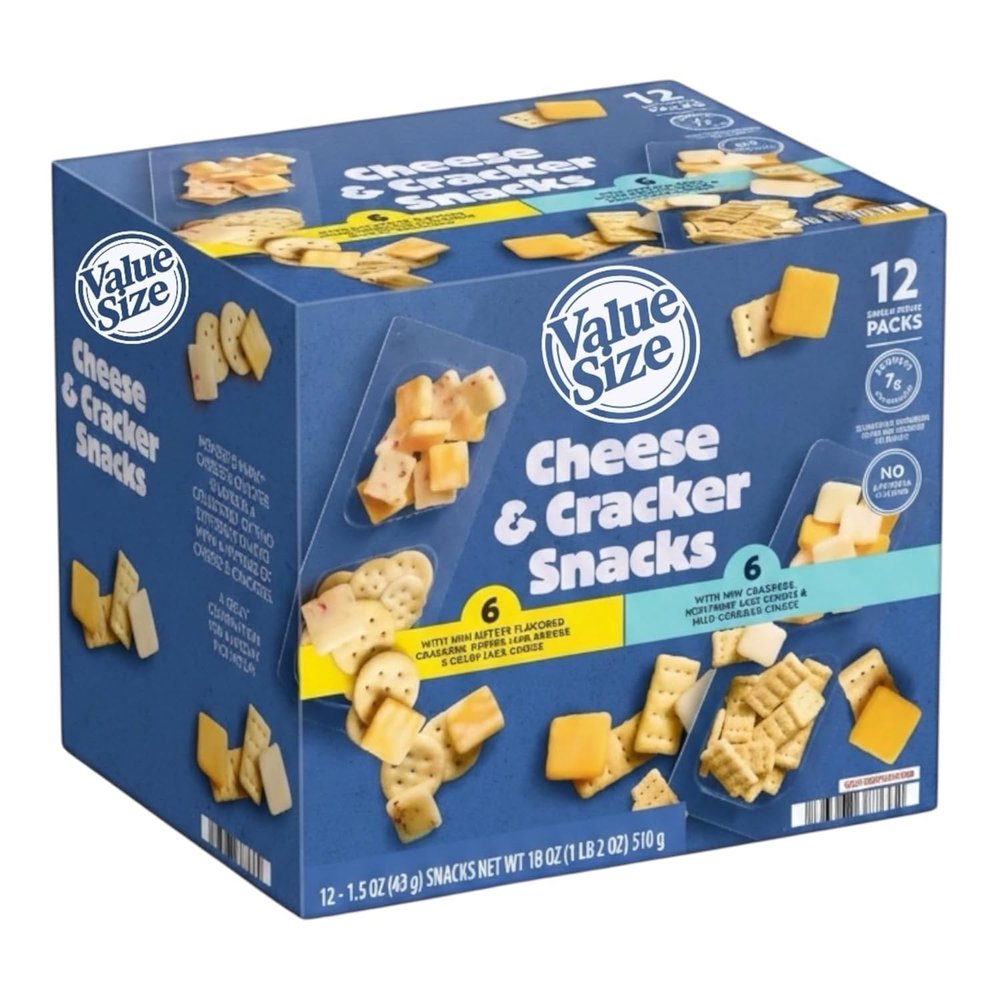 Cheese & Cracker Snack Packs, 12 Count (1.5 oz Each) Protein Snack Packs with Mini Butter Crackers, Pepper Jack & Colby Jack Cheese, Mini Crackers with Monterey Jack & Mild Cheddar, 2 Variety Pack, Individually Wrapped, No Artificial Flavors