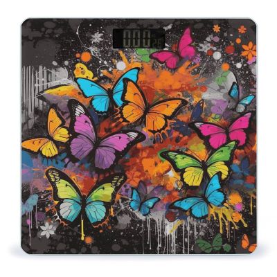 Art Graffiti Butterflies Print Scale for Body Weight Automatic On Or Off Digital Scale 4-Sensor Bathroom BMI Scales Bright LED Display and Clear Numbers Scales for Pet Bedroom
