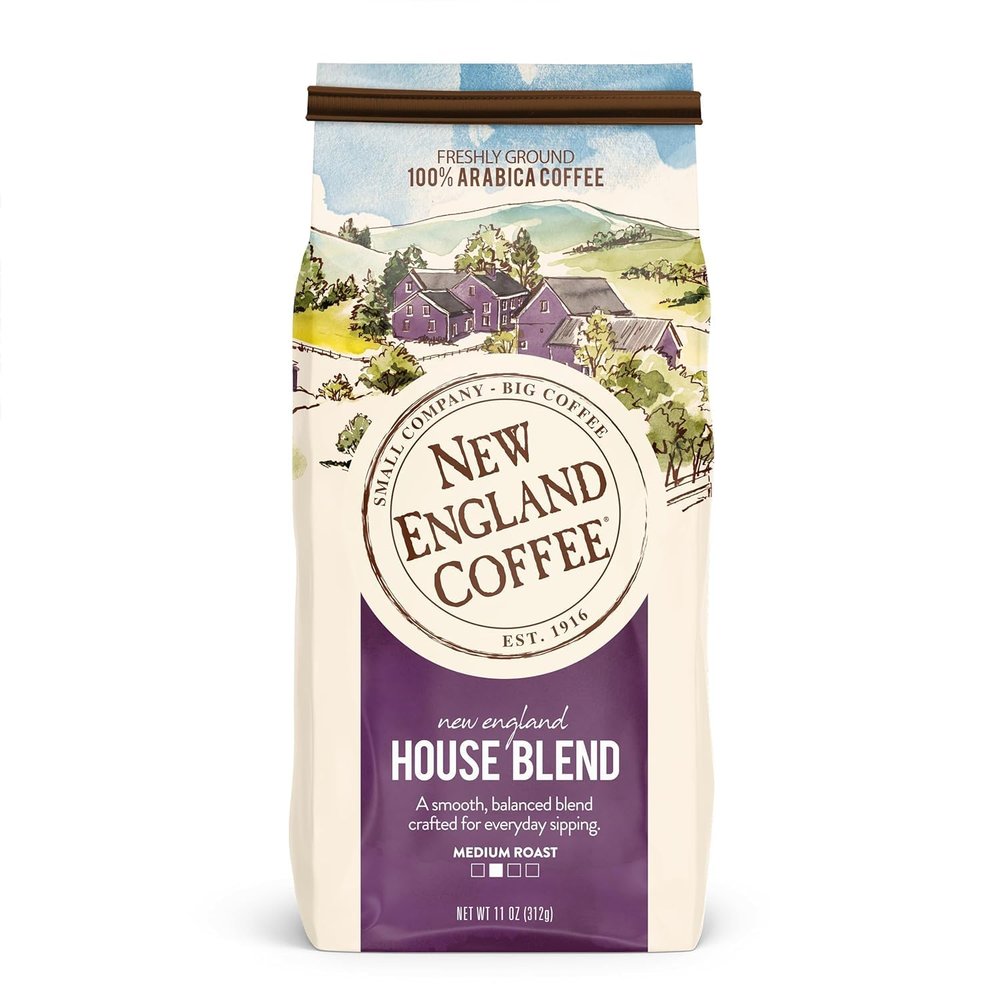 New England Coffee House Blend Medium Roast Ground Coffee, 11oz Bag (Pack of 6)