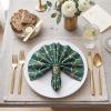 Tranqun 10 Pack Emerald Green Polyester Satin Dinner Napkins 18" x 18" Square Soft Table Dinner Napkins with Gold Foil Geometric Pattern Ideal for Green and Gold Table Decor Wedding Party Banquet view 3
