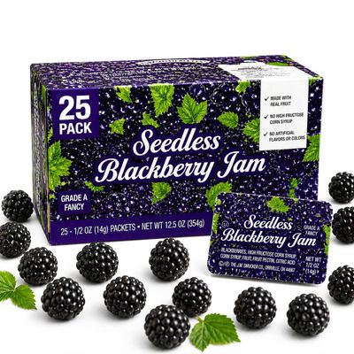 Blackberry Jam Single Serve Packets 25 Count (0.5 oz Each), Seedless Jelly Cups, Portion Control, Bulk Breakfast Condiments for Lunchbox, Restaurant, Travel & Food Service