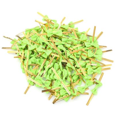 Ktann Metallic Twist Ties 300Pcs Bow Metallic Twist Ties Bow Tie Golden Wire Colorful Bowknot for Food Cookies Lollipop Candy Bags Sealing Fixed Ties(Light green)