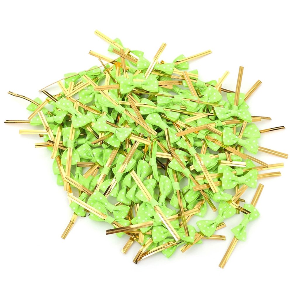 Ktann Metallic Twist Ties 300Pcs Bow Metallic Twist Ties Bow Tie Golden Wire Colorful Bowknot for Food Cookies Lollipop Candy Bags Sealing Fixed Ties(Light green)