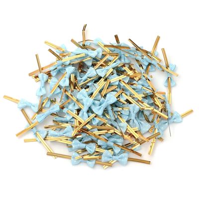 Ktann Metallic Twist Ties 300Pcs Bow Metallic Twist Ties Bow Tie Golden Wire Colorful Bowknot for Food Cookies Lollipop Candy Bags Sealing Fixed Ties(Light blue)
