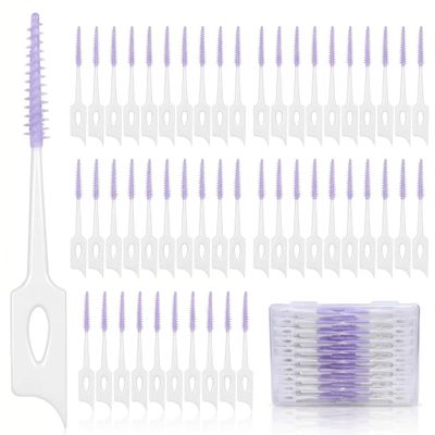 Maoerdental 300 Pieces Dual-Use Interdental Brushes Soft Silicone, Disposable Dental Picks,Premium Dental Floss Picks for Effective Teeth Cleaning(300pcs Purple)