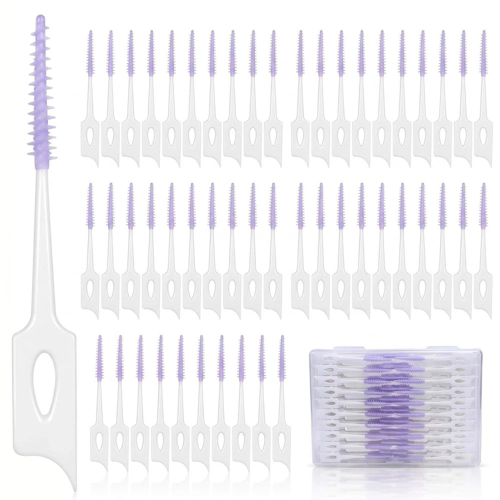 Maoerdental 300 Pieces Dual-Use Interdental Brushes Soft Silicone, Disposable Dental Picks,Premium Dental Floss Picks for Effective Teeth Cleaning(300pcs Purple)