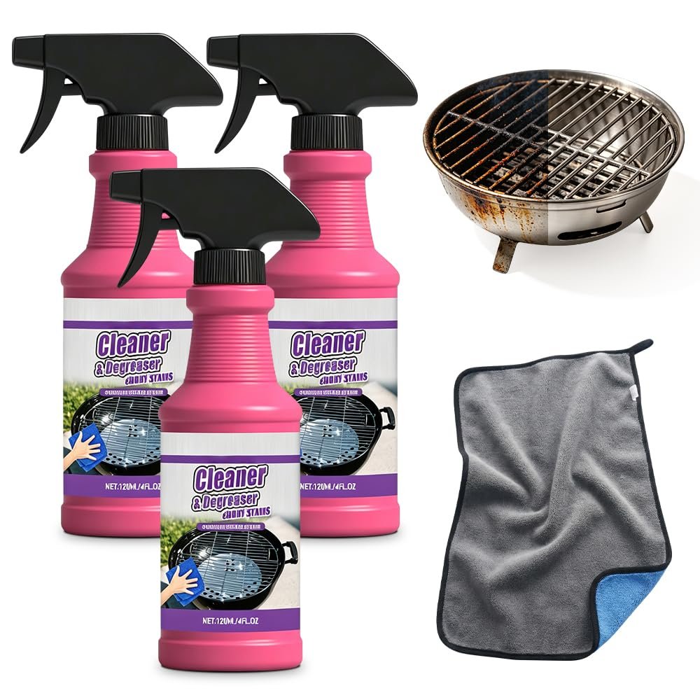 Fast Acting Heavy Duty Grill Degreaser Spray, 2026 New BBQ Grill Cleaner, Multi Functional Grease Remover for Outdoor Grill, Grill Cleaning Spray for Kitchen, Easily Off Oven Cleaner Kitchen (3 Kit)
