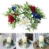 4th of July Candle Rings Artificial Flower Wreath Red Blue White Patriotic Candle Holder Table Centerpiece, Rustic Farmhouse Memorial Day Independence Day Decor view 2