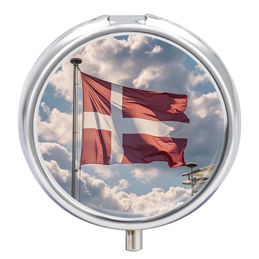 Round Pill Box Denmark Danish Flag Pill Case 3 Compartment Medicine Pill Organizer for Purse & Pocket Portable Travel Pillbox Medicine Vitamin Cod Liver Oil Storage Box Organizer