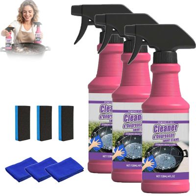 Cleaner And Degreaser Smoky Stains,Fast-Acting Heavy-Duty Grill Degreaser Spray,Greasy Dirt Clean Spray Clean Away Kitchen Oil Stains,Kitchen Degreaser Foam Cleaner,For Range Hoods,Ovens,Bbq (3PC)