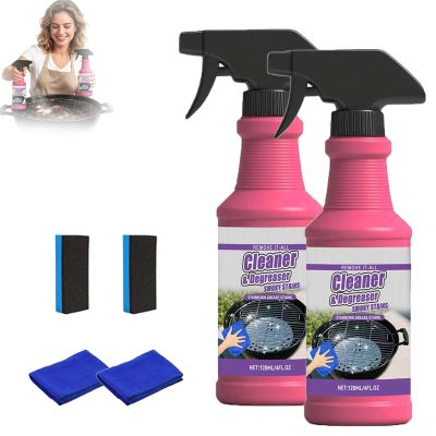 Cleaner And Degreaser Smoky Stains,Fast-Acting Heavy-Duty Grill Degreaser Spray,Greasy Dirt Clean Spray Clean Away Kitchen Oil Stains,Kitchen Degreaser Foam Cleaner,For Range Hoods,Ovens,Bbq (2PC)