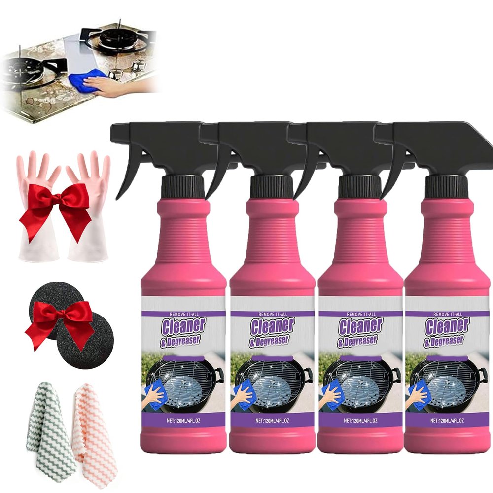 Cleaner and Degreaser Smoky Stains, 120ml BBQ Grill Cleaner, Grill Cleaning Spray for Kitchen, Multi Functional Grease Remover, All Purpose Oven Degreaser Clean for Grates and Smoker (4pcs)