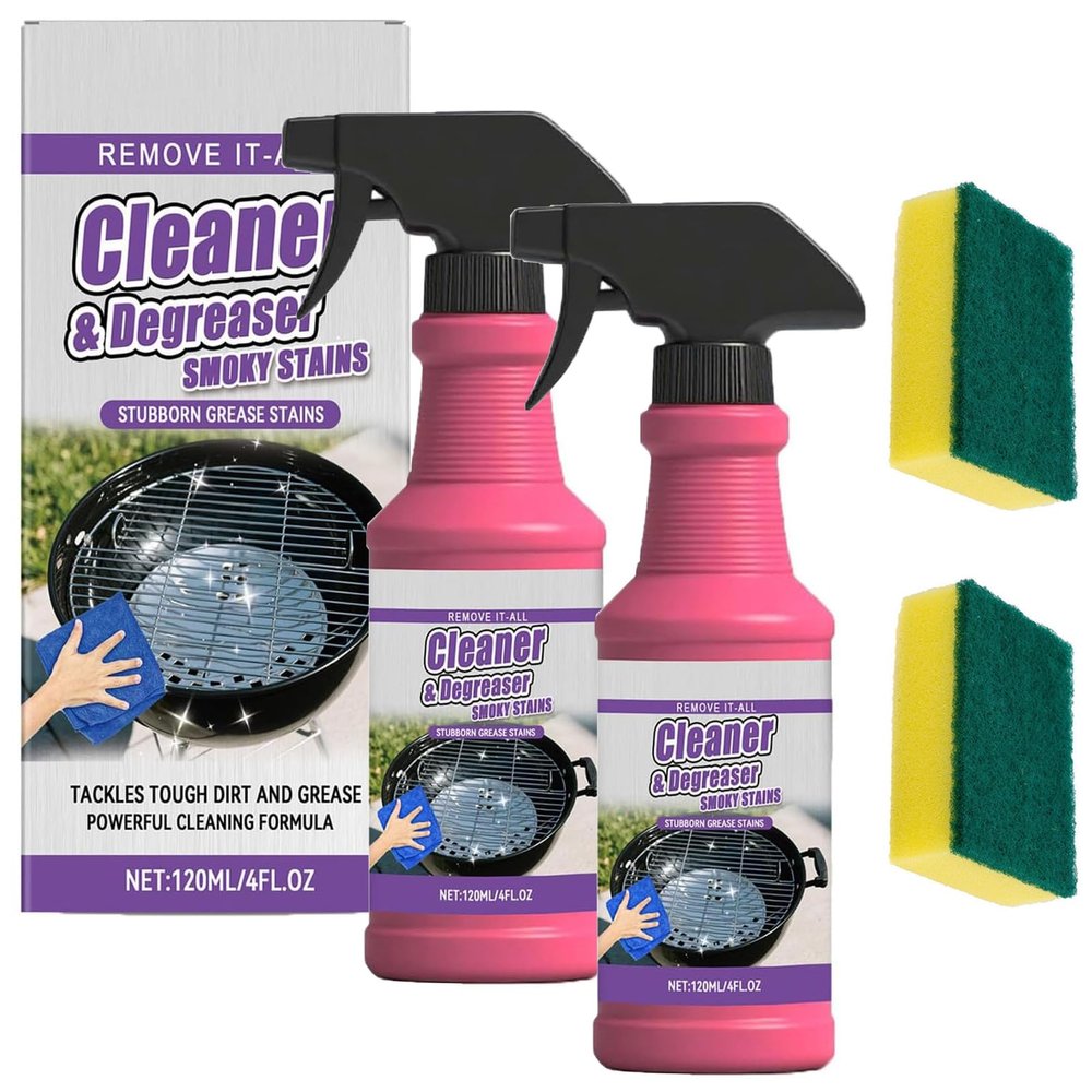 Fast-Acting Heavy-Duty Grill Degreaser Spray, Cleaner and Degreaser Smoky Stains for Grates and Smoker, Spray Cleaner for Grills, BBQ Drill Cleaner Spray for Outdoor Cooking Equipment (2pcs)