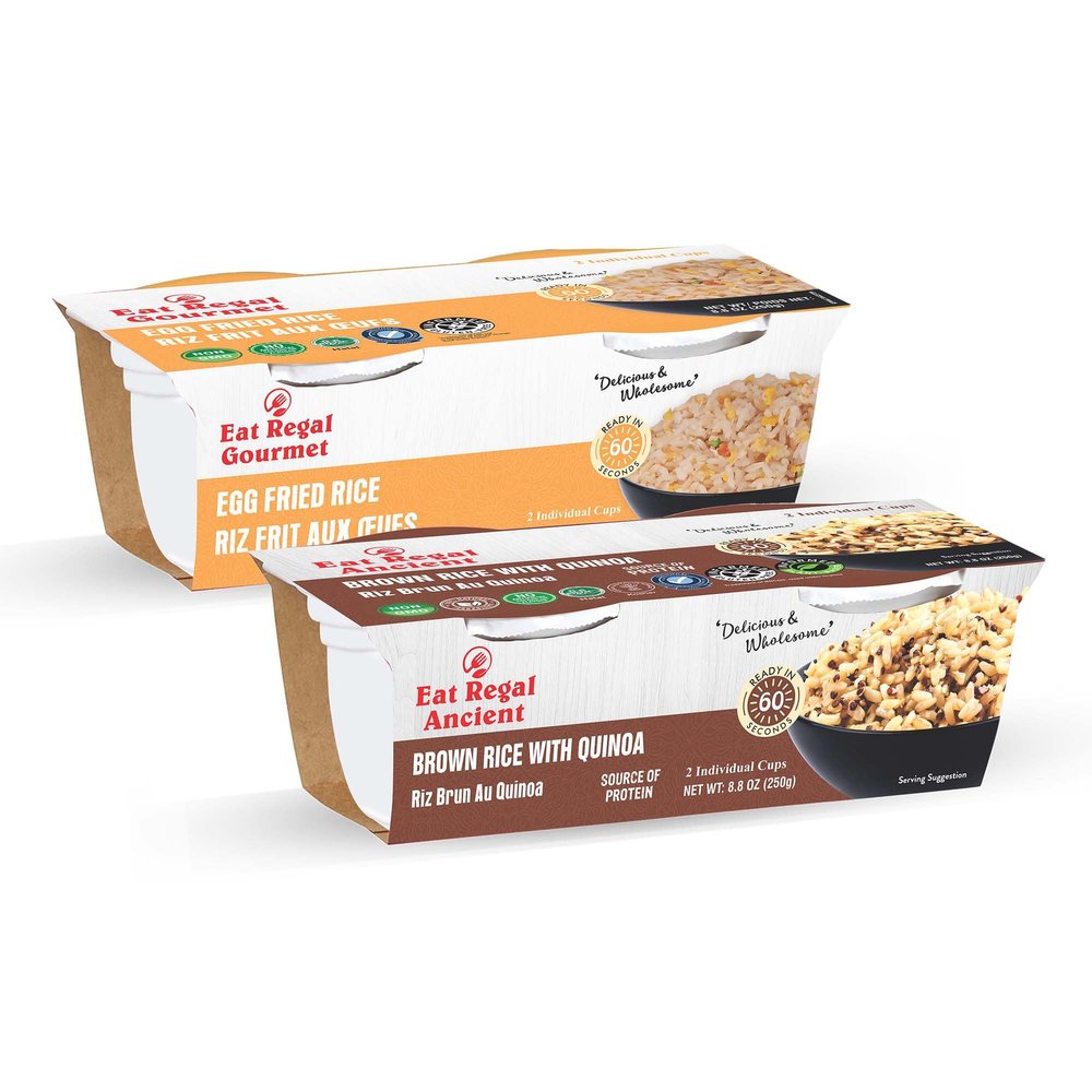 Eat Regal Ready-to-Eat Rice Cups Variety Pack Brown Rice with Quinoa & Egg Fried Rice | High Protein, Ready in 1 Minute| Gluten-Free, Non-GMO | 8.8 oz (2x125g) Cups, Pack of 12