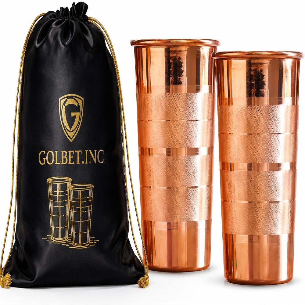 Hammered Pure Copper Water Drinking Glasses Set of 2 Large 10 Oz Drinking Cups Copper Ayurvedic Health Benefits Tumblers Beautiful Handcrafted Design Cup Best Gift