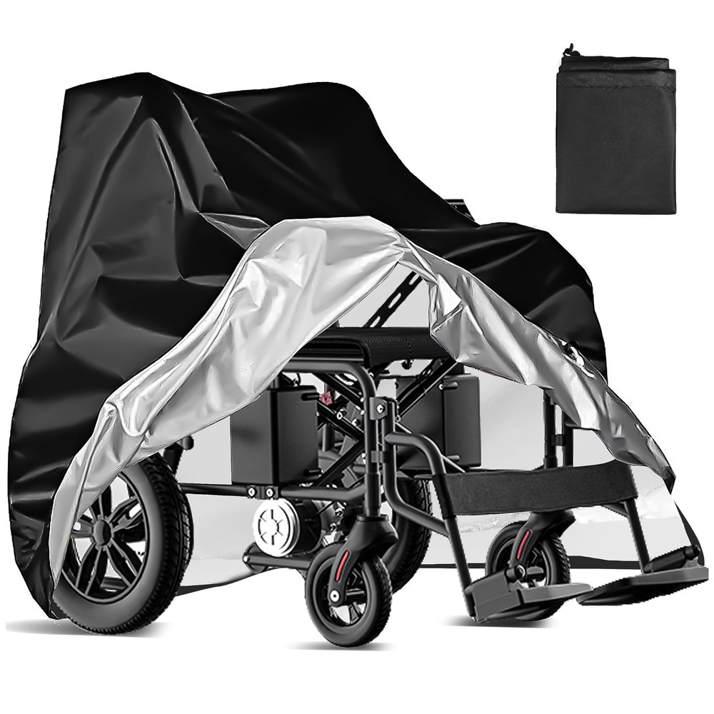 REVXON Wheelchair Cover for Heartway Medical Products Flyer P25J, Water-Resistant Electric Wheelchair Cover for Outdoor Storage Drawstring Windproof Design with Storage Bag,Black
