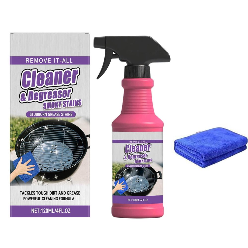 Fast-Acting Heavy-Duty Grill Degreaser Spray, Heavy Duty BBQ Grill Degreaser, Multi Functional Grease Remover for Outdoor Grills Effortlessly Removes Stubborn Oil & Carbon Residue (wipe cloth)