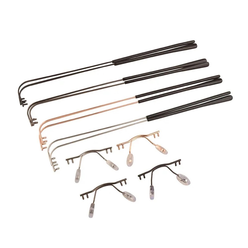 10 Sets Eyeglasses Rimless Temple With Nose Pad Arm Glasses Repair Accessories(Multi Color 10sets)