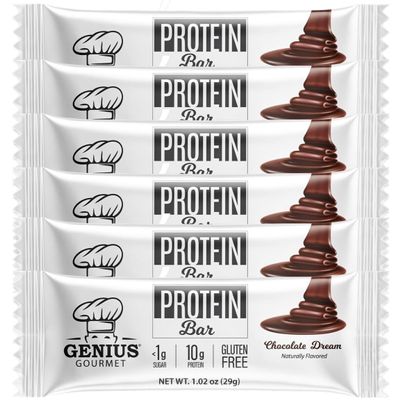 Genius Gourmet Keto Bars PB Chocolate 1.09 oz Each Protein Bars for Keto Snacks Low Carb Snack Pack of 6