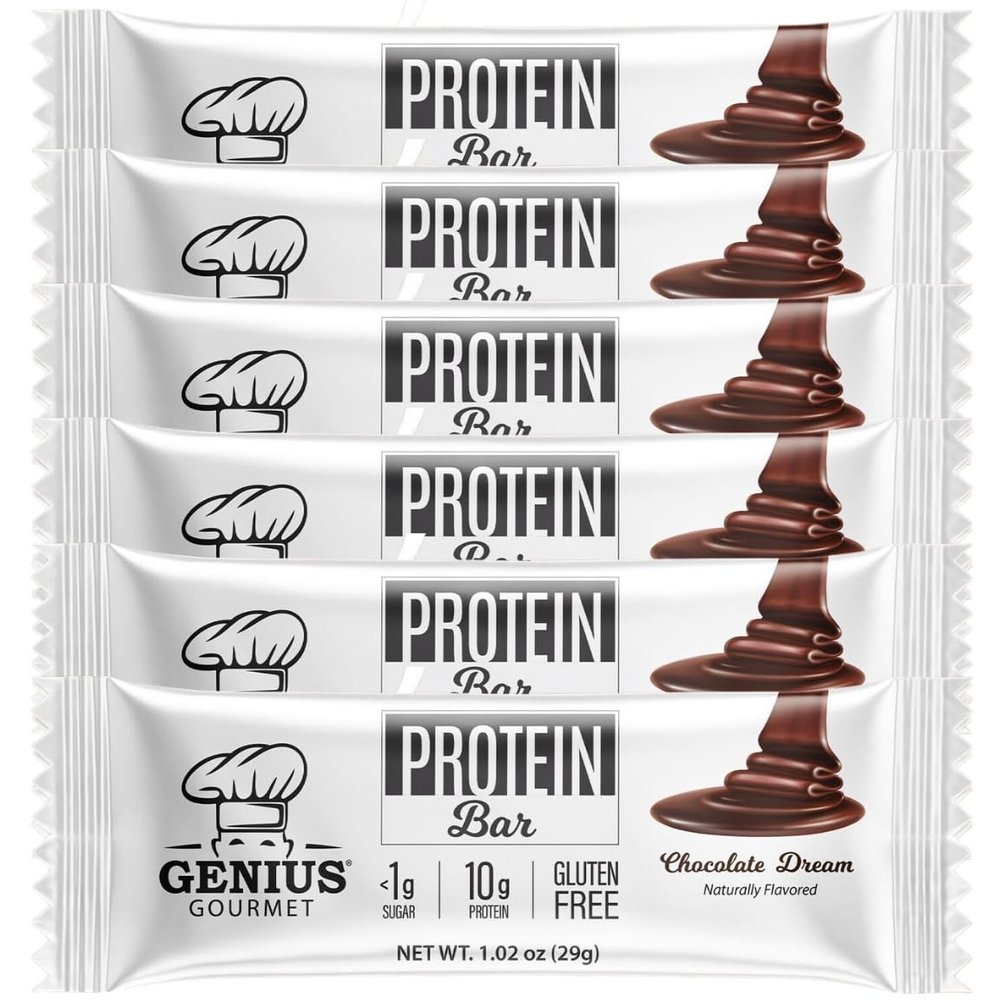 Genius Gourmet Keto Bars PB Chocolate 1.09 oz Each Protein Bars for Keto Snacks Low Carb Snack Pack of 6