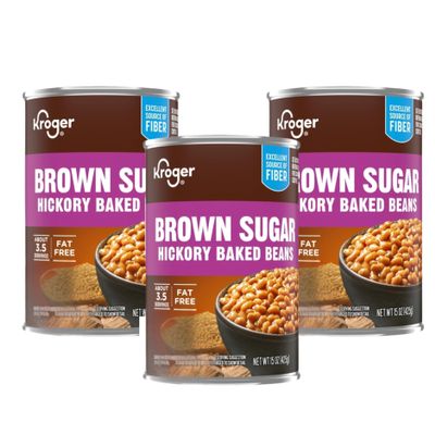 Brown Sugar Hickory Baked Beans, Sweet & Smoky, High Fiber, Classic BBQ Side Dish, Ready to Serve, 15 oz, Pack of 3