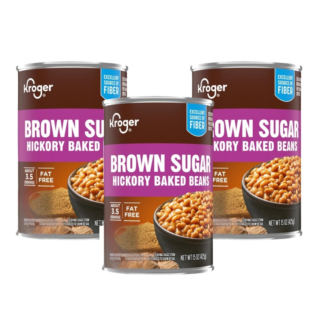 Brown Sugar Hickory Baked Beans, Sweet & Smoky, High Fiber, Classic BBQ Side Dish, Ready to Serve, 15 oz, Pack of 3