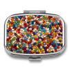 Assorted Jelly Beans Pill Box Small Pill Organizer with 2 Compartments and Mirror Portable Travel Metal Pillcase for Pocket Or Purse, Privacy-Protecting Medicine Box view 1