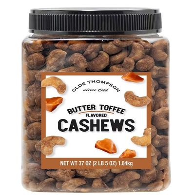 Butter Toffee Cashews, 37 oz Jumbo Jar Sweet & Crunchy Gourmet Cashew Snack Buttery Toffee Coated Roasted Nuts Resealable Bulk Snack for Sharing, Parties & Everyday Snacking