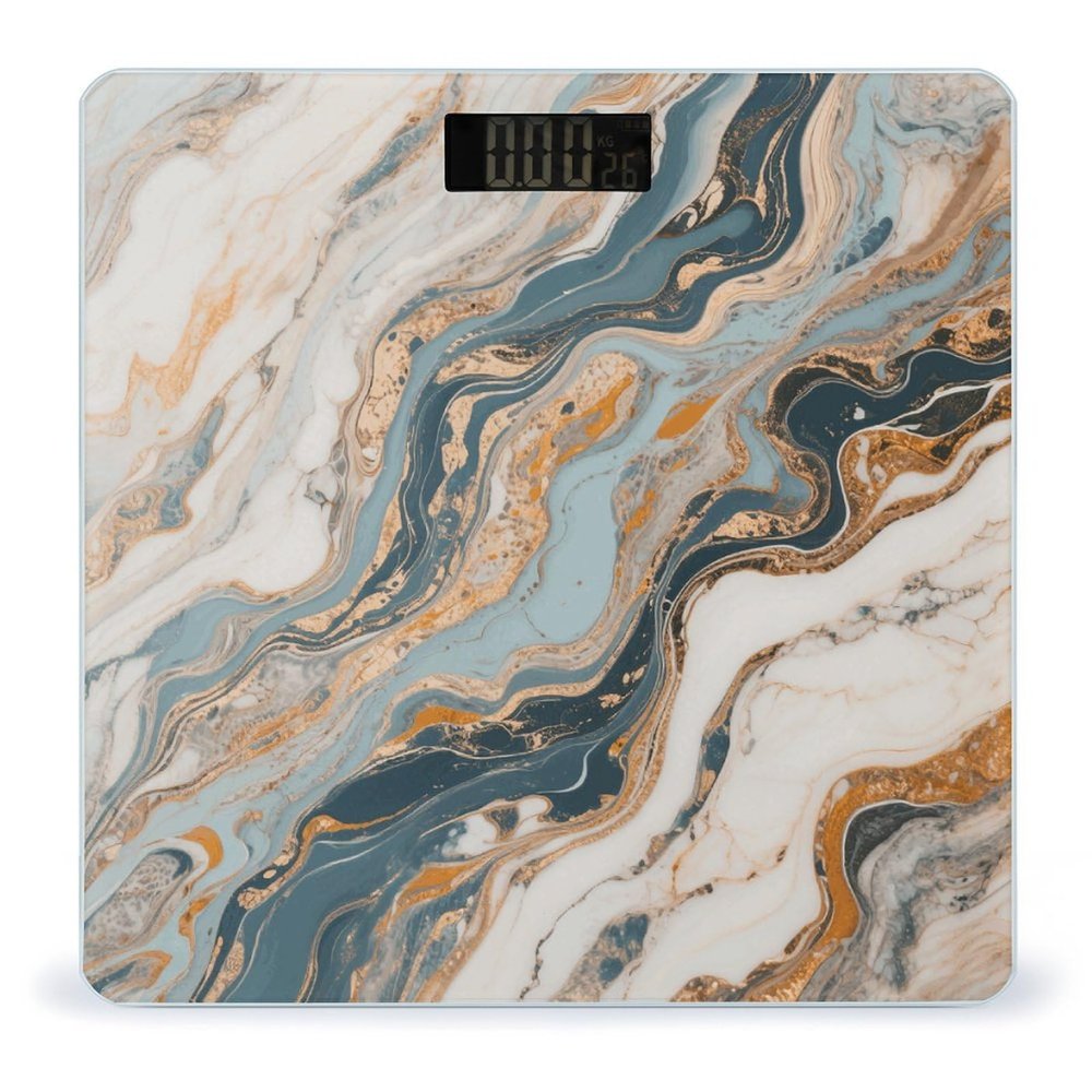 Abstract Marble Patterns Digital Scale for Body Weight - Accurate Digital Bathroom Scale with High-Precision Sensors, Large Easy-to-Read Backlit Display, 400 Lb Capacity, Safe Rounded Corners