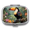 Toucan in The Rainforest Pill Box Small Pill Organizer with 2 Compartments and Mirror Portable Travel Metal Pillcase for Pocket Or Purse, Privacy-Protecting Medicine Box view 1