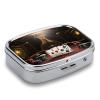 Poker Tournament Pill Box Small Pill Organizer with 2 Compartments and Mirror Portable Travel Metal Pillcase for Pocket Or Purse, Privacy-Protecting Medicine Box view 3
