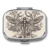 Hand Drawn Floral Dragonfly Pill Box Small Pill Organizer with 2 Compartments and Mirror Portable Travel Metal Pillcase for Pocket Or Purse, Privacy-Protecting Medicine Box view 1