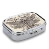 Hand Drawn Floral Dragonfly Pill Box Small Pill Organizer with 2 Compartments and Mirror Portable Travel Metal Pillcase for Pocket Or Purse, Privacy-Protecting Medicine Box view 3