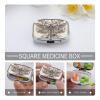 Hand Drawn Floral Dragonfly Pill Box Small Pill Organizer with 2 Compartments and Mirror Portable Travel Metal Pillcase for Pocket Or Purse, Privacy-Protecting Medicine Box view 4